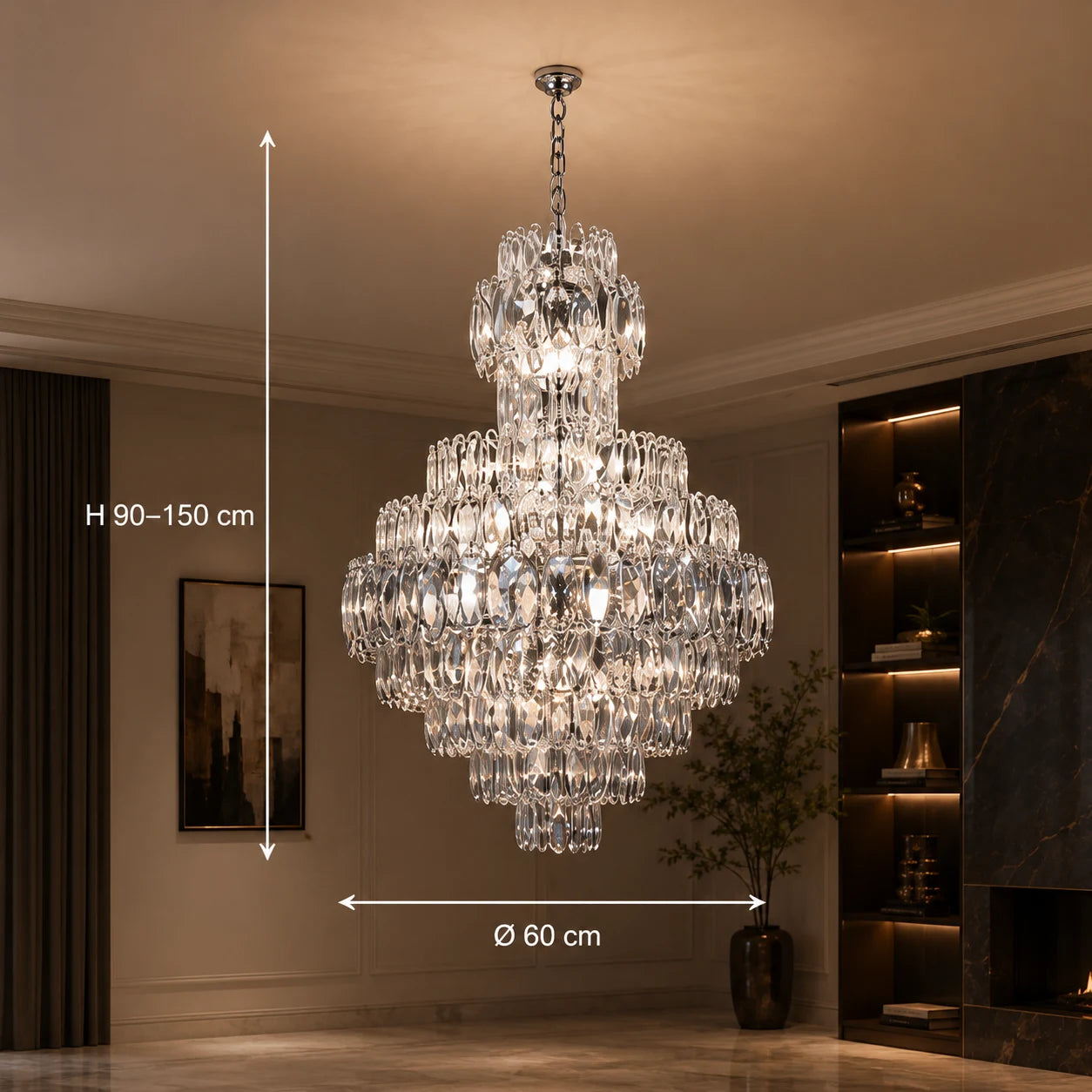 Кристален полилей WINDSOR Grande Supremo 14xE14, диаметър 60X90 см, блестящ хром, регулируема височина - 01_CC800-600X900CH.png