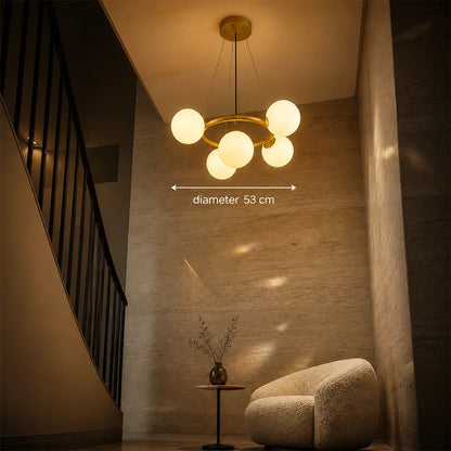 Камерен полилей LOFT, 5x G9, бяло злато, метал, регулируема височина, модерен - 01_LC802-5GD.png