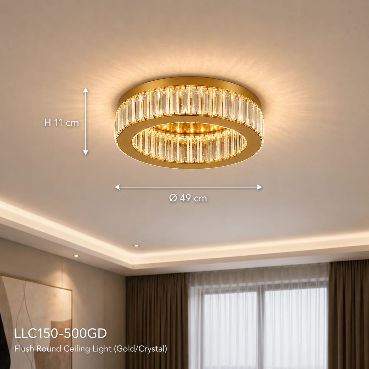 Lustra LED cu telecomanda si cristal VERTUS 31W, 50cm, Cerc, lumina Rece/Calda/Neutra, Dimabila, Auriu - 02_LLC150-500GD.png