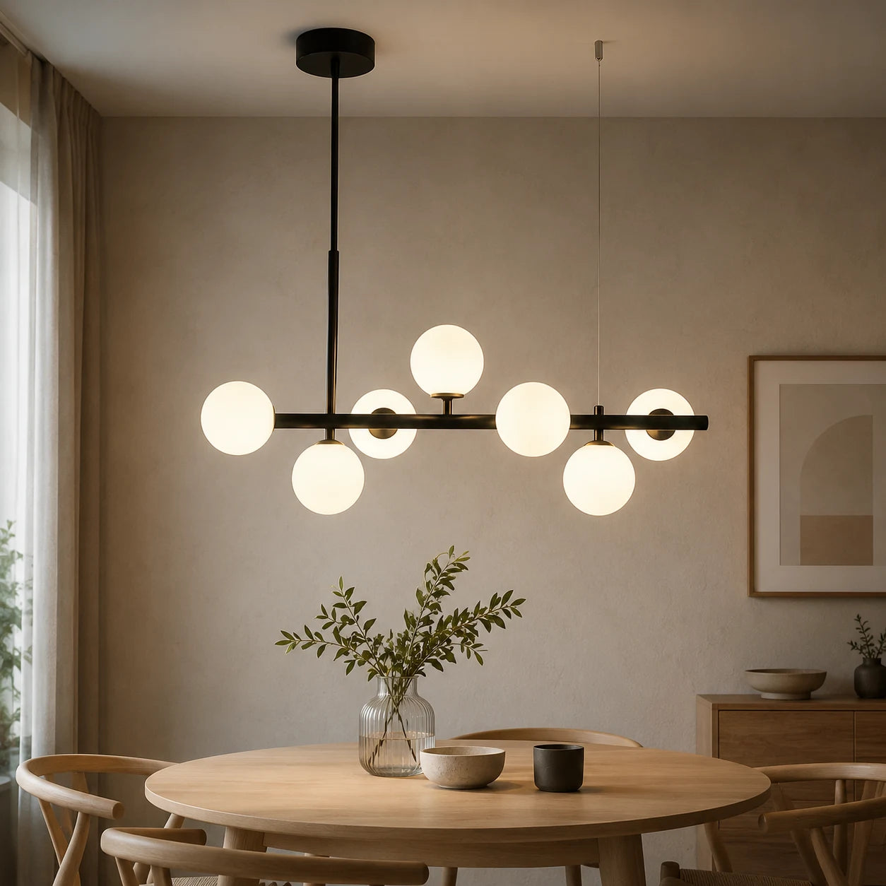 LOFT Pavilion Модерен полилей с крушка, 7x G9, черен, метал, регулируема височина - 04_LC800-7BK.png