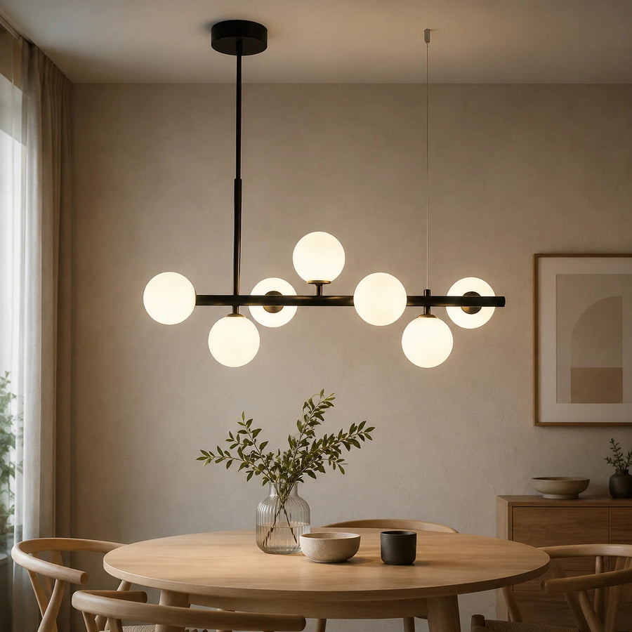 LOFT Pavilion Модерен полилей с крушка, 7x G9, черен, метал, регулируема височина - 04_LC800-7BK.png