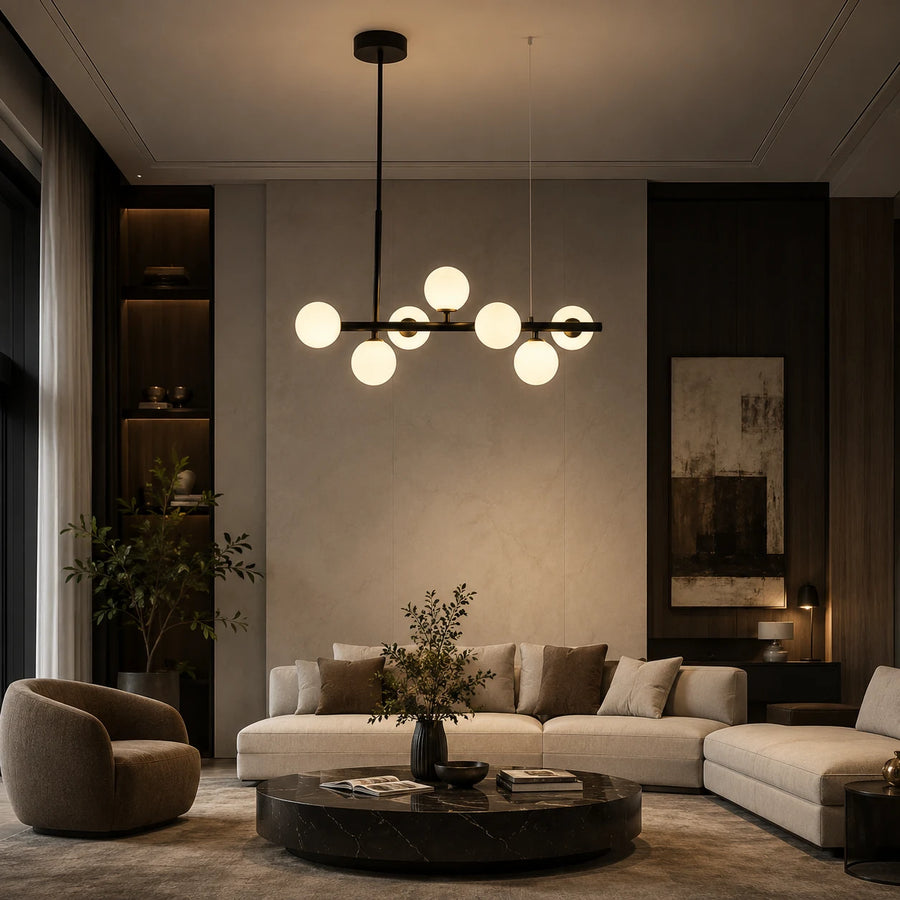LOFT Pavilion Модерен полилей с крушка, 7x G9, черен, метал, регулируема височина - 05_LC800-7BK.png