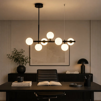 LOFT Pavilion Модерен полилей с крушка, 7x G9, черен, метал, регулируема височина - 06_LC800-7BK.png