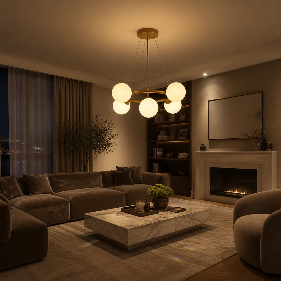 Камерен полилей LOFT, 5x G9, бяло злато, метал, регулируема височина, модерен - 07_LC802-5GD.png