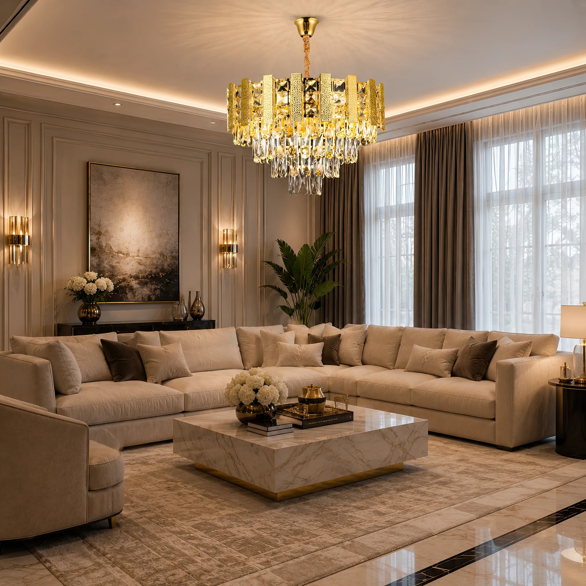 Кристален полилей PELES Petito 3xE14, диаметър 27 см, блестящо злато, регулируема височина - 08_CC8958 300GD.png