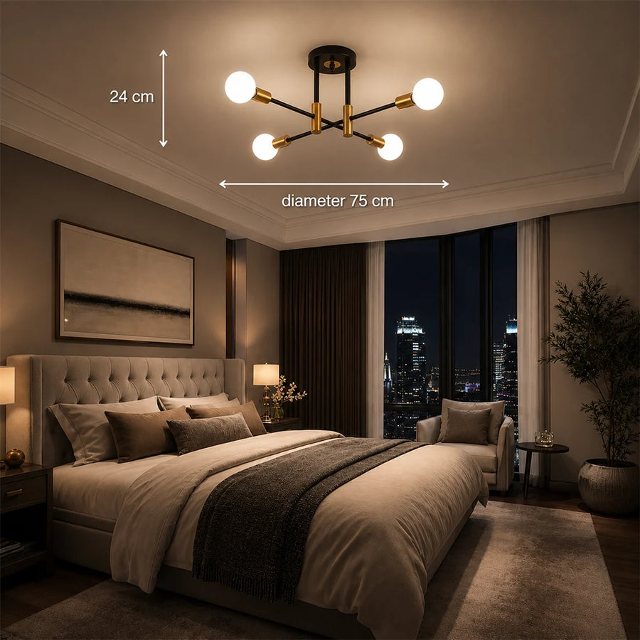 Lustra Modernist Gentile, 4x E27, Negru și Auriu, Design Modern - 08_LC362-4BKGD.png