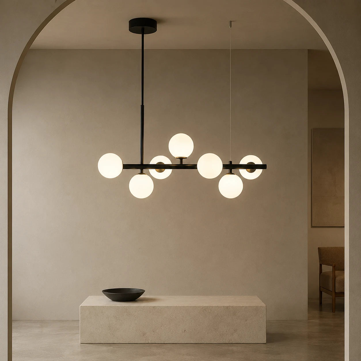 LOFT Pavilion модерен полилей с крушка, 7x G9, черен, метал, регулируема височина - 09_LC800-7BK.png