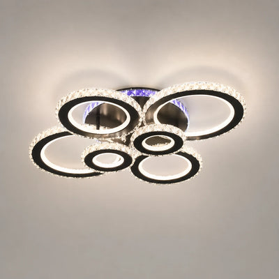 LED полилей с дистанционно управление и кристал NOVA ROTONDA RGB 145W, 6 кръга, Студена/Топла/Неутрална светлина, Димируем, Черен