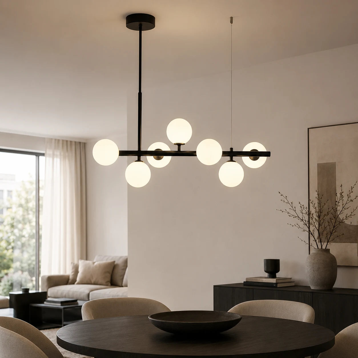 LOFT Pavilion Модерен полилей с крушка, 7x G9, черен, метал, регулируема височина - 11_LC800-7BK.png