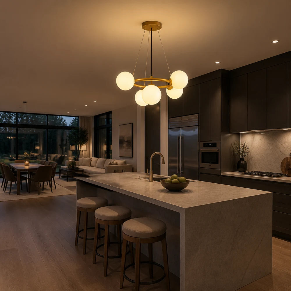 Камерен полилей LOFT, 5x G9, бяло злато, метал, регулируема височина, модерен - 11_LC802-5GD.png