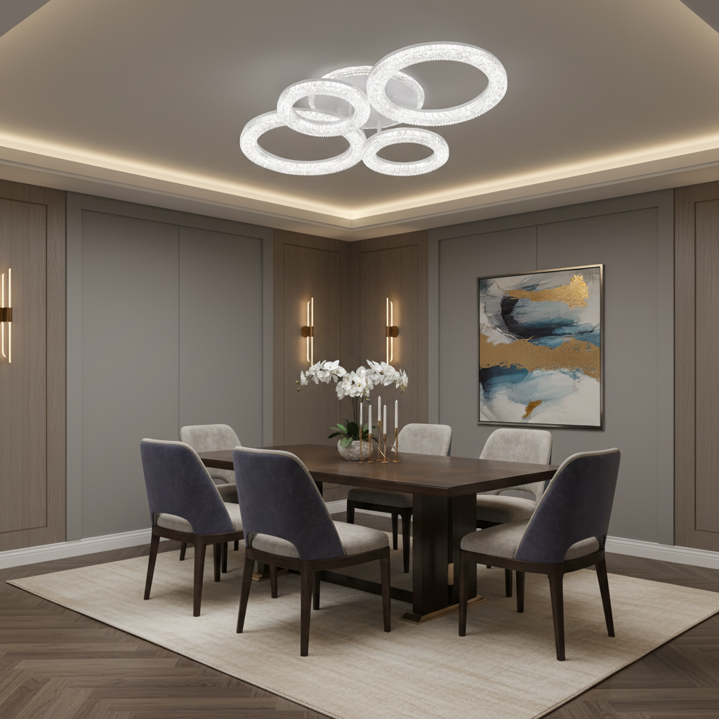 Linnea LED полилей с дистанционно управление, 74W, 3000K/4000K/6000K, димируем, бял, Crystals LED полилей с дистанционно управление Заглавие по подразбиране Alessandro Design