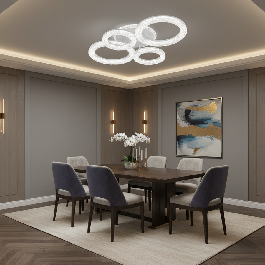 Linnea LED полилей с дистанционно управление, 74W, 3000K/4000K/6000K, димируем, бял, Crystals LED полилей с дистанционно управление Заглавие по подразбиране Alessandro Design