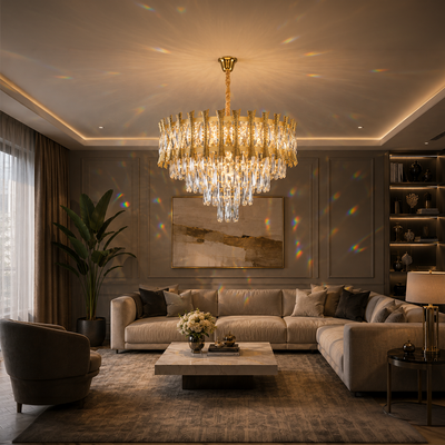 CHANDELIER Cryptal Hampton Petito 3xe14, 30см диаметър, лъскаво злато, регулируема височина