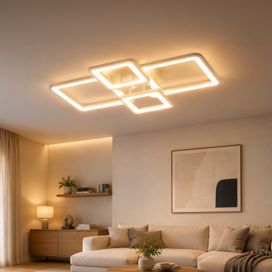 LED полилей с дистанционно управление ELLA 67W, 4 квадрата, студена/топла/неутрална светлина, димируем, бял LED полилей с дистанционно управление Default Title Alessandro Design