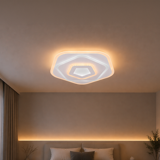 LED полилей с дистанционно управление PENTAGON 59W, 40cm, студена/топла/неутрална светлина 3000K/4000K/6000K, бял, метален и акрилен LED полилей с дистанционно управление Заглавие по подразбиране Alessandro Design