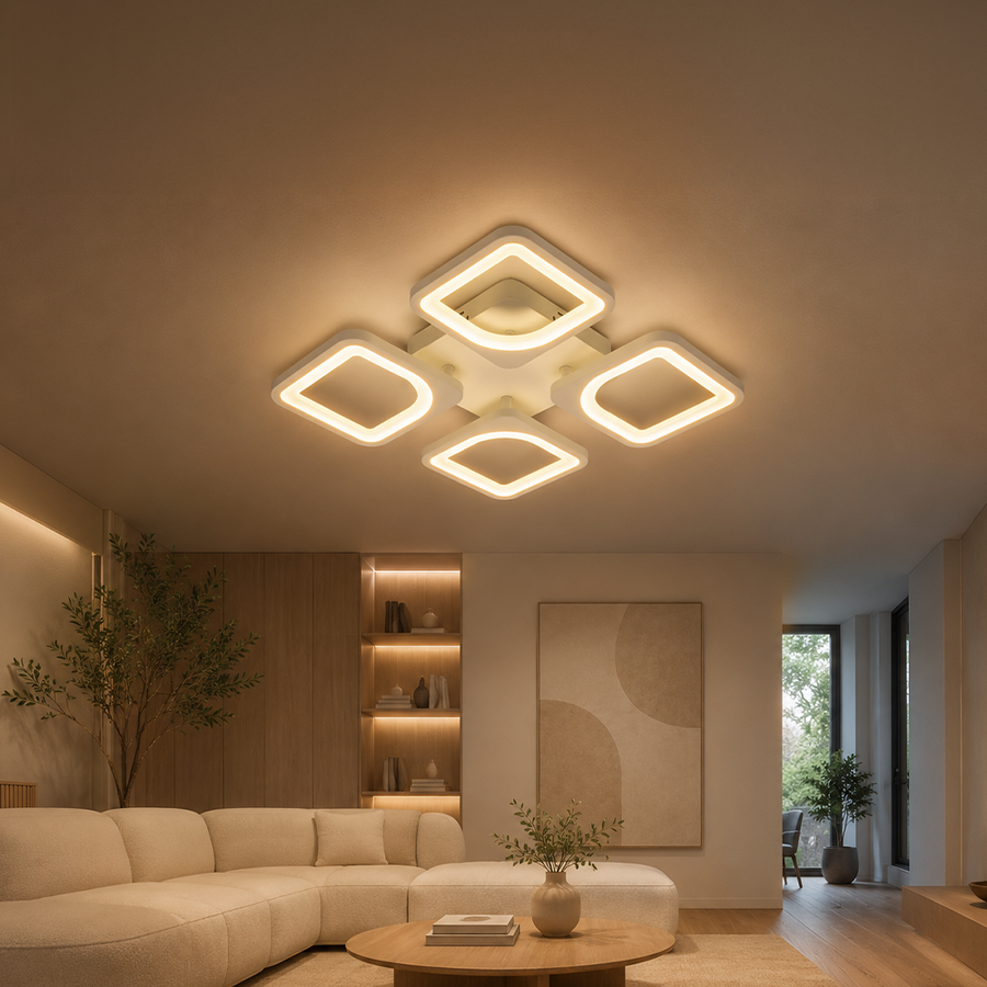 LED полилей с дистанционно управление ZOE 53W, 4 квадрата, студена/топла/неутрална светлина, димируем, бял LED полилей с дистанционно управление Заглавие по подразбиране Alessandro Design