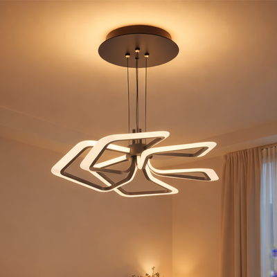 Окачен LED полилей с дистанционно управление 103W, 5 квадрата, Студена/Топла/Неутрална светлина, Димируем, Черен