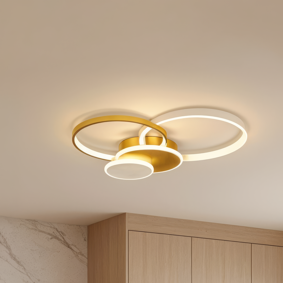 LED полилей с дистанционно управление KILLIAN 80W, 4 кръга, студена/топла/неутрална светлина, димиране, златни LED полилеи с дистанционно управление Заглавие по подразбиране Alessandro Design