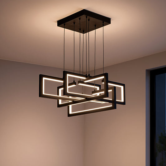 Lustra LED cu telecomanda ,Suspendata 96W, 4 Elemente, lumina Rece/Calda/Neutra, Dimabila, Inaltime Reglabila, Negru Lustre LED cu Telecomanda Default Title Alessandro Design