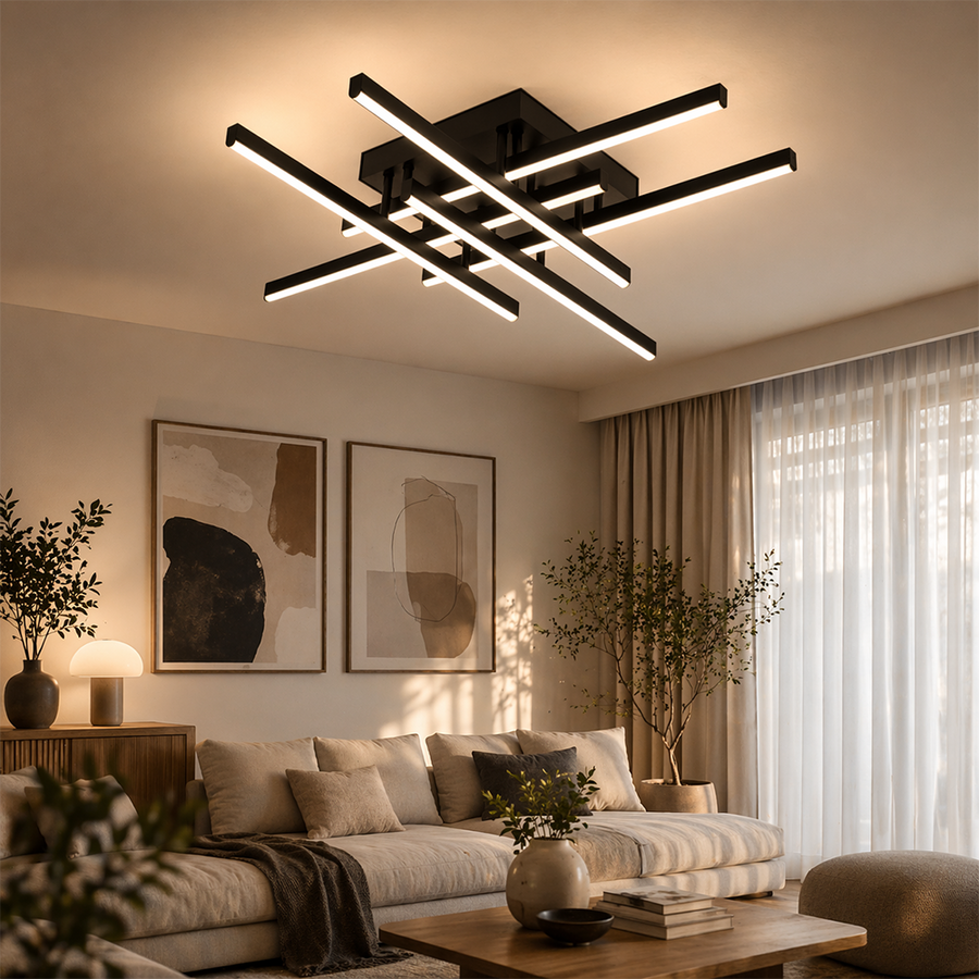 LED полилей с дистанционно управление LINEX, 81W, 6 елемента, линейна, студена/топла/неутрална светлина, димируем, черен LED полилей с дистанционно управление Заглавие по подразбиране Alessandro Design