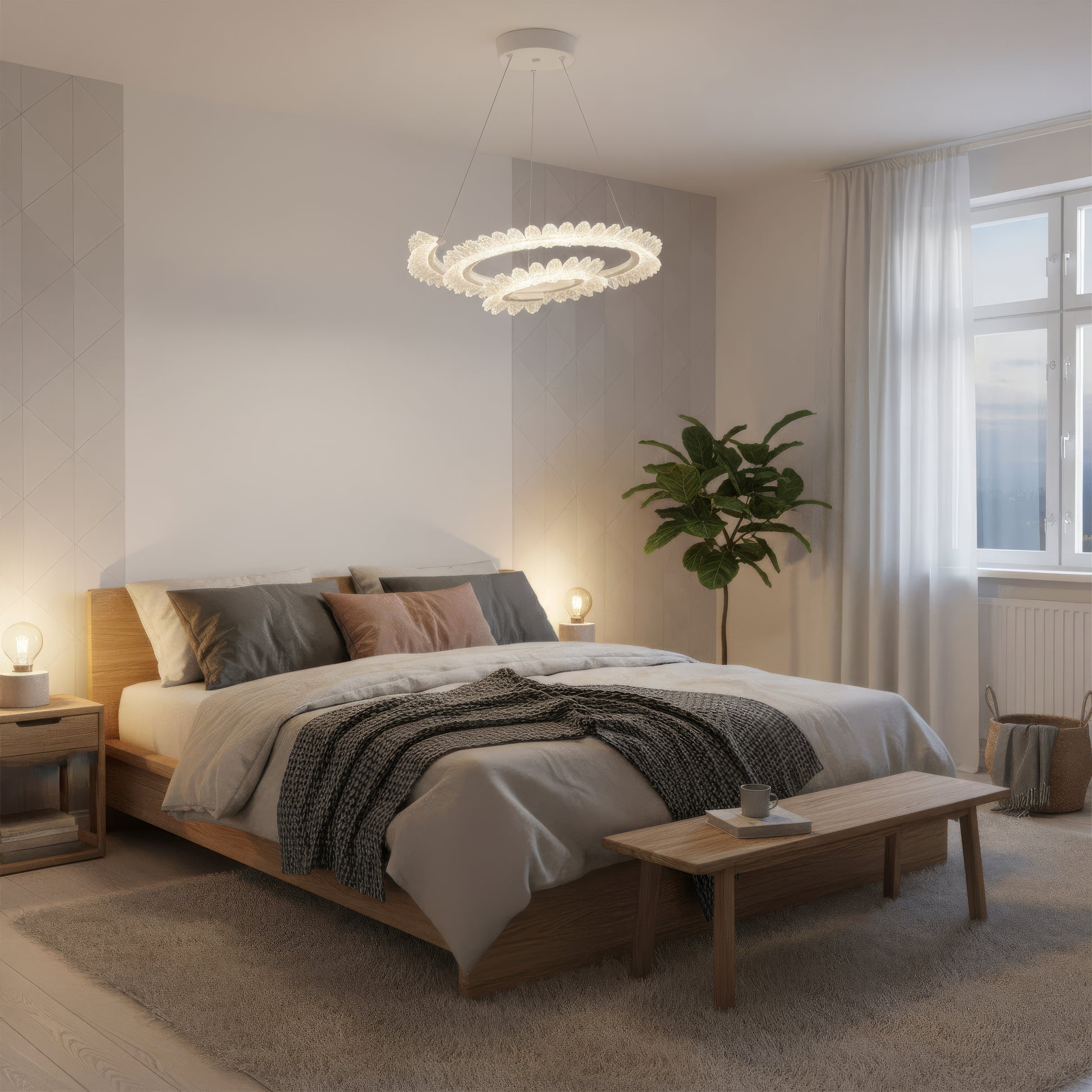 Lustra LED cu Telecomanda LT188WH, Cristal si Metal, 40W, Dimabila, Inaltime Reglabila, Lumina Rece/Calda/Neutra, Iluminat Luxos Lustre LED cu Telecomanda Default Title Alessandro Design