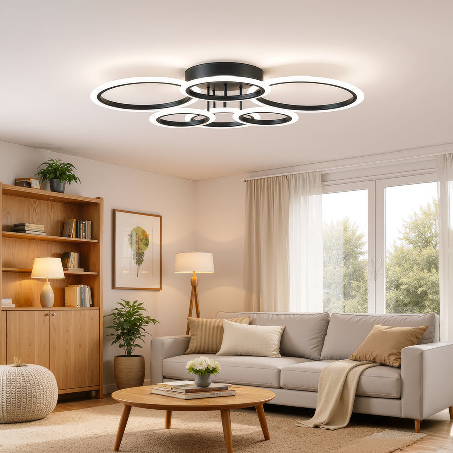 LED полилей с дистанционно управление BETTY 82W, 6 кръга, студена/топла/неутрална светлина, димируем, черен LED полилей с дистанционно управление Заглавие по подразбиране Alessandro Design
