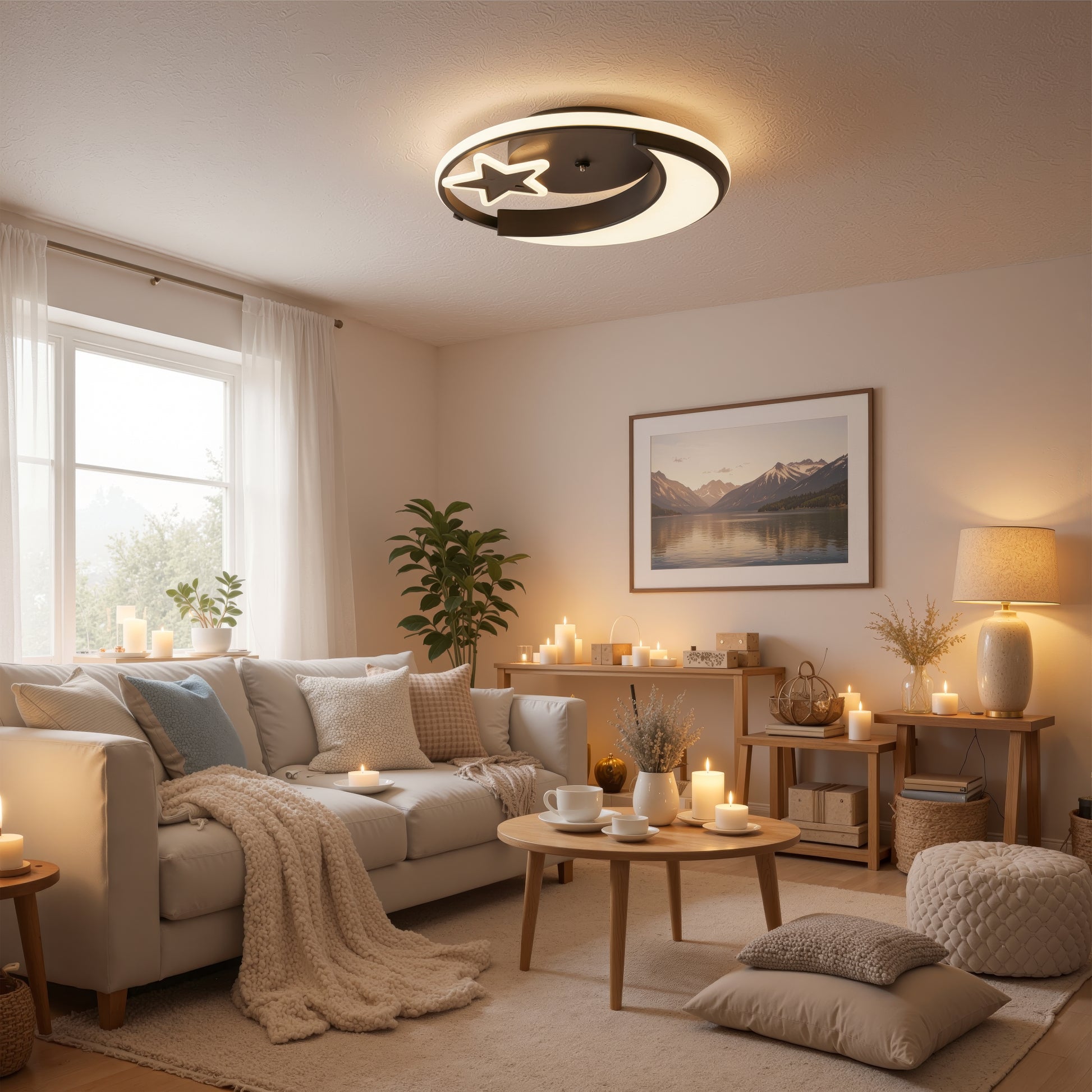 LED полилей с дистанционно управление ALYONA 44W, Луна и звезда, Студена/Топла/Неутрална светлина, Димируем, Черен LED полилей с дистанционно управление Default Title Alessandro Design