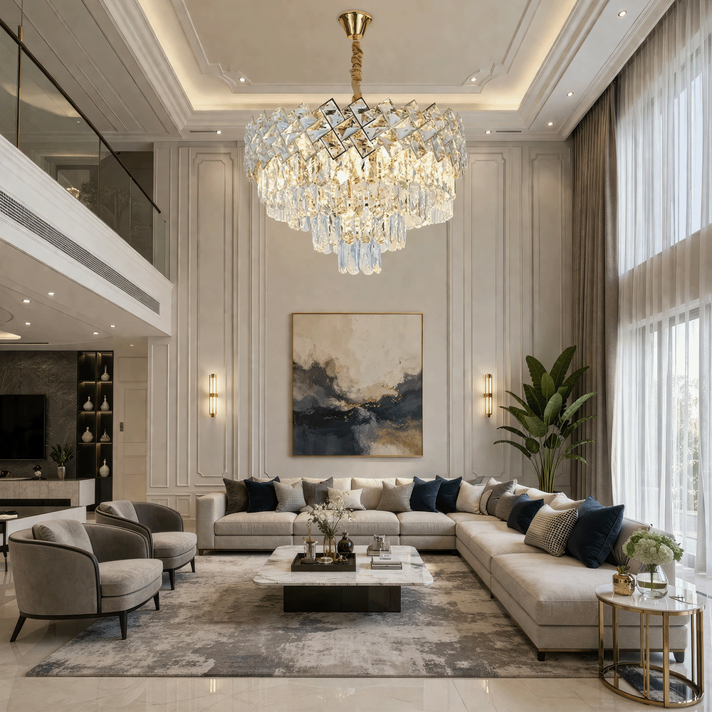 Кристален полилей WINDSOR Elegance 8x E14, диаметър 39 см, блестящо злато, регулируема височина, метални и кристални кристални полилеи Заглавие по подразбиране Alessandro Design