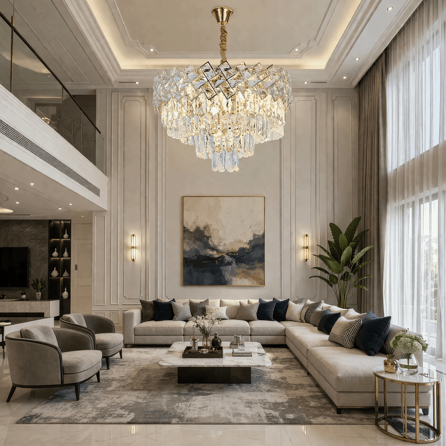 Кристален полилей WINDSOR Elegance 8x E14, диаметър 39 см, блестящо злато, регулируема височина, метални и кристални кристални полилеи Заглавие по подразбиране Alessandro Design