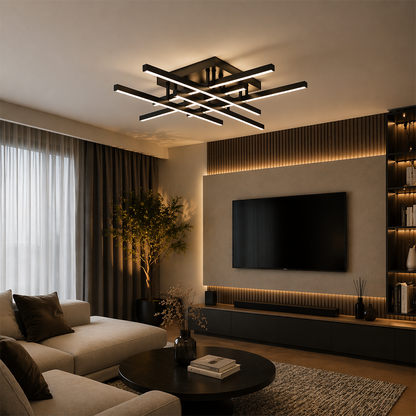 LED полилей с дистанционно управление LINEX, 81W, 6 елемента, линейна, студена/топла/неутрална светлина, димируем, черен LED полилей с дистанционно управление Заглавие по подразбиране Alessandro Design