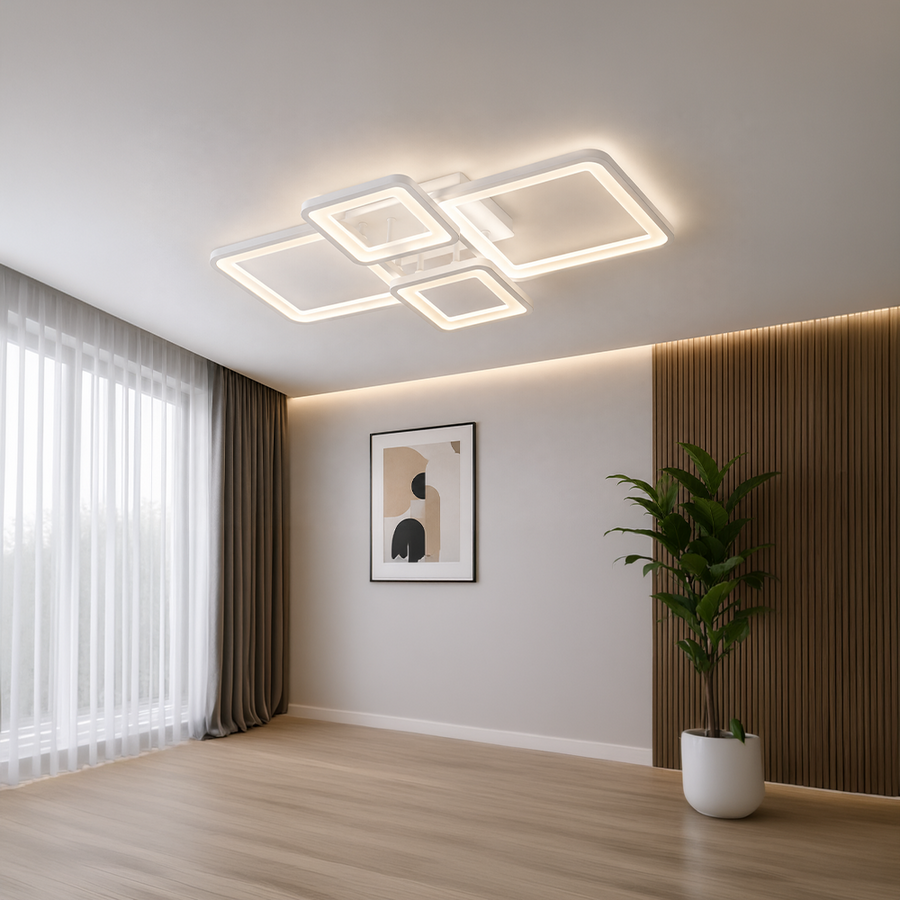 LED полилей с дистанционно управление ELLA 67W, 4 квадрата, студена/топла/неутрална светлина, димируем, бял LED полилей с дистанционно управление Default Title Alessandro Design