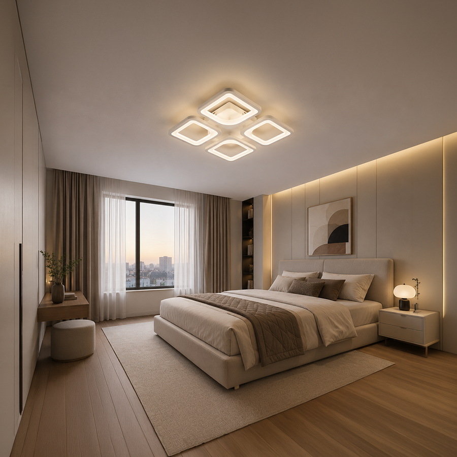 LED полилей с дистанционно управление ZOE 53W, 4 квадрата, студена/топла/неутрална светлина, димируем, бял LED полилей с дистанционно управление Заглавие по подразбиране Alessandro Design