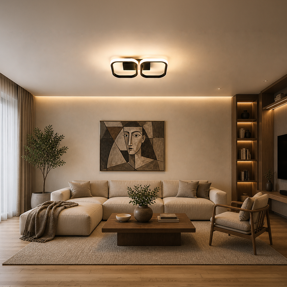 LED полилей VERTEX 21W, 2 квадрата, линейна, студена/топла/неутрална светлина, черни LED полилеи Заглавие по подразбиране Alessandro Design