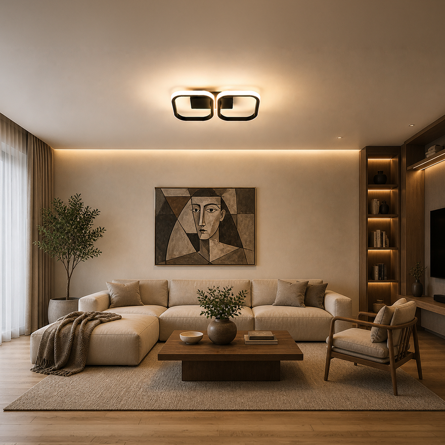LED полилей VERTEX 21W, 2 квадрата, линейна, студена/топла/неутрална светлина, черни LED полилеи Заглавие по подразбиране Alessandro Design