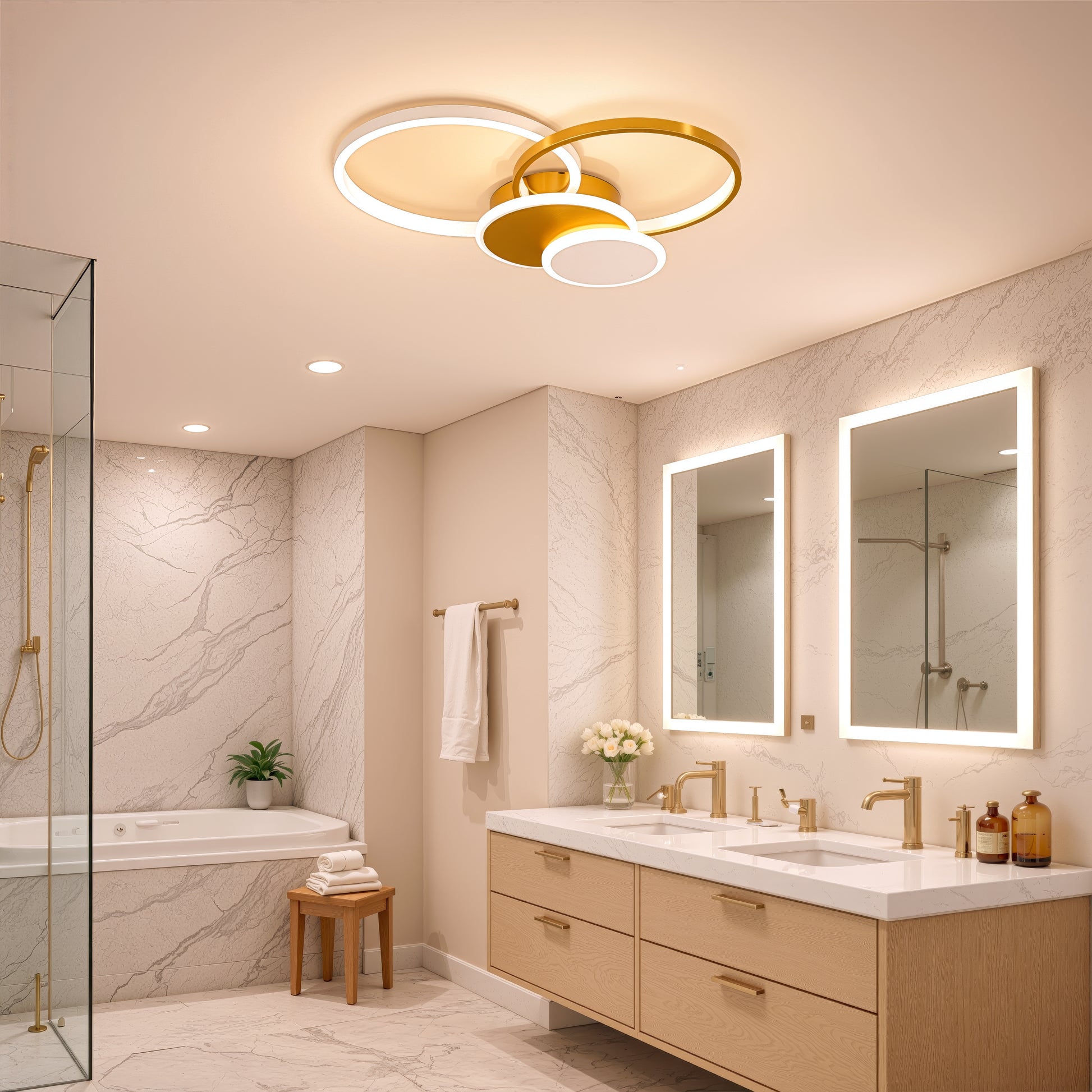 LED полилей с дистанционно управление KILLIAN 80W, 4 кръга, студена/топла/неутрална светлина, димиране, златни LED полилеи с дистанционно управление Заглавие по подразбиране Alessandro Design