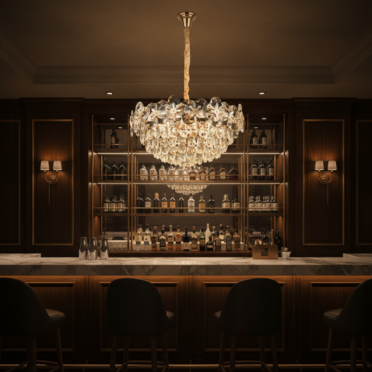 Candelabru Cristal JARDIN Magno 14xE14, Diametru 60cm, Inaltime 35cm, Auriu Lucios, Inaltime Reglabila, Design Elegant Candelabre Cristal Default Title Alessandro Design