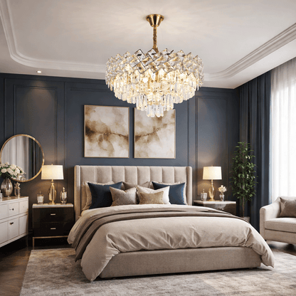 Кристален полилей WINDSOR Elegance 8x E14, диаметър 39 см, блестящо злато, регулируема височина, метални и кристални кристални полилеи Заглавие по подразбиране Alessandro Design