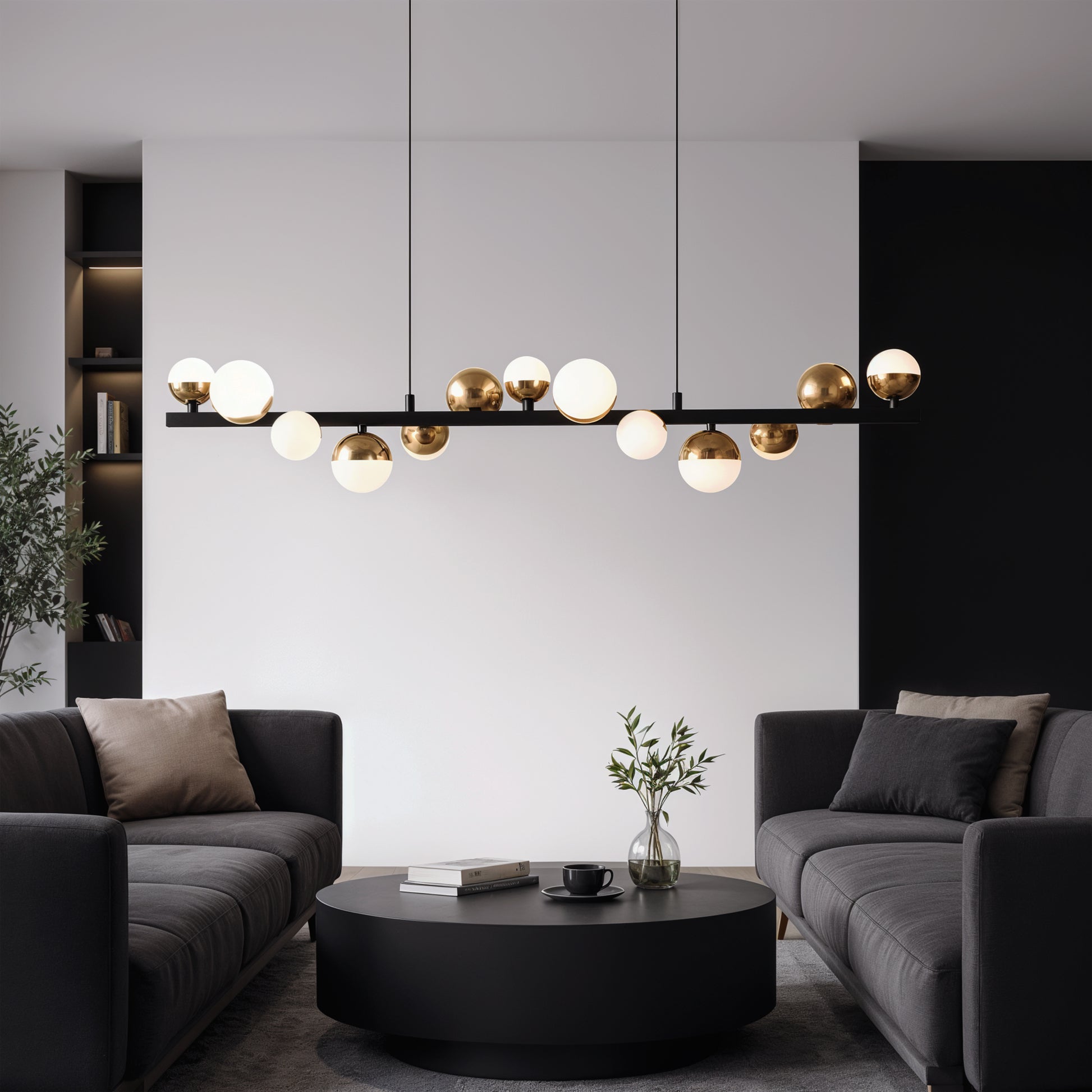 Aurion 29W акрилен LED висящ полилей с дистанционно управление, димируем, черно злато, метални и акрилни LED полилеи с дистанционно управление Заглавие по подразбиране Alessandro Design