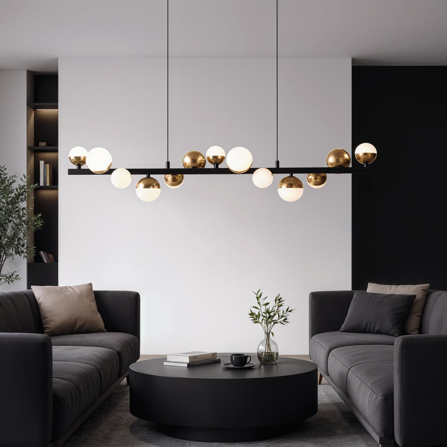 Aurion 29W акрилен LED висящ полилей с дистанционно управление, димируем, черно злато, метални и акрилни LED полилеи с дистанционно управление Заглавие по подразбиране Alessandro Design