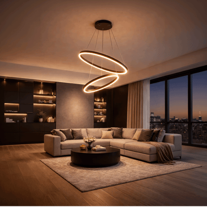 Окачен LED полилей с дистанционно управление CASIANA 40W, 2 кръга, студена/топла/неутрална светлина 3000K/4000K/6000K, димируем, черен, регулируема височина, метални и акрилни LED полилеи с дистанционно управление Заглавие по подразбиране Alessandro Design