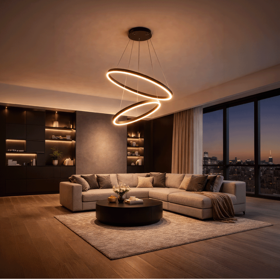 Окачен LED полилей с дистанционно управление CASIANA 40W, 2 кръга, студена/топла/неутрална светлина 3000K/4000K/6000K, димируем, черен, регулируема височина, метални и акрилни LED полилеи с дистанционно управление Заглавие по подразбиране Alessandro Design