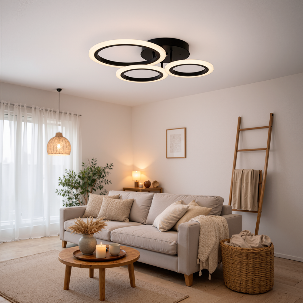 LED полилей с дистанционно BETTY 40W, 3 кръга, студена/топла/неутрална светлина, димируем, черен LED полилей с дистанционно управление Заглавие по подразбиране Alessandro Design