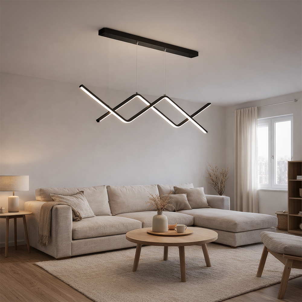 Окачен LED полилей с дистанционно управление ZIGZAG 27W, Студена/Топла/Неутрална светлина, Димируем, Черен, Регулируема височина LED полилеи с дистанционно управление Заглавие по подразбиране Alessandro Design
