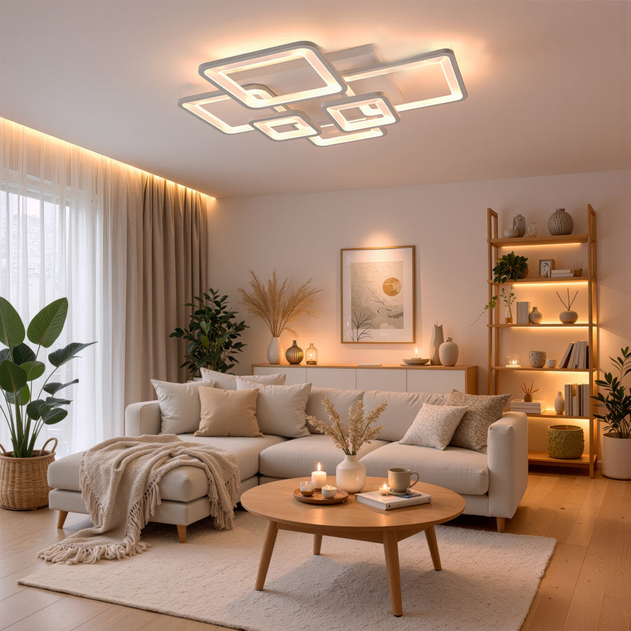 LED полилей с дистанционно управление ELLA 119W, 6 квадрата, студена/топла/неутрална светлина, димируем, бял LED полилей с дистанционно управление Default Title Alessandro Design