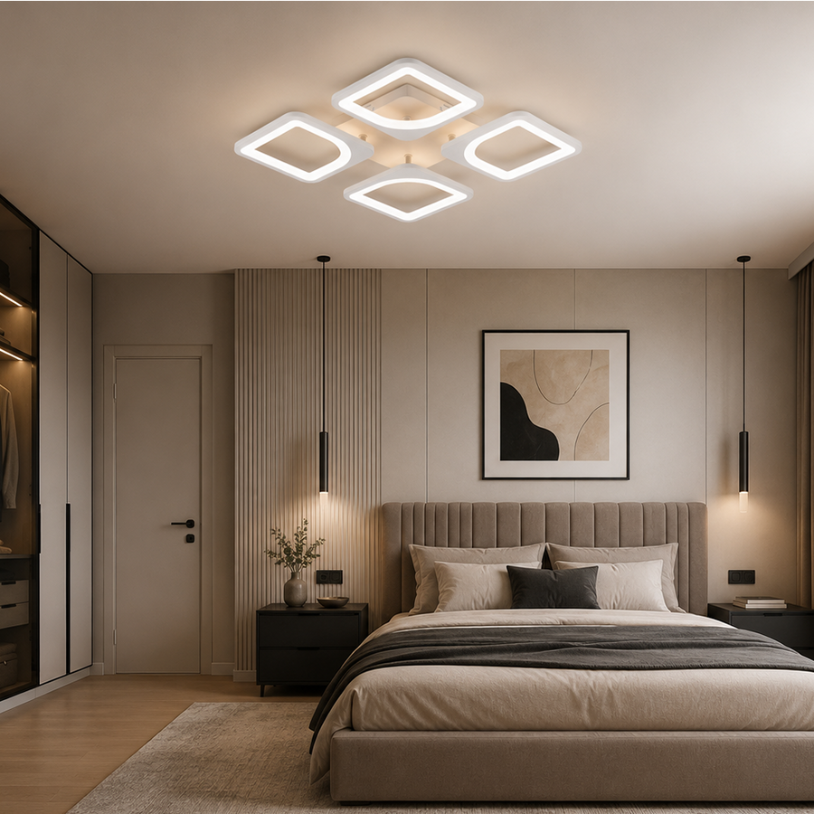 LED полилей с дистанционно управление ZOE 53W, 4 квадрата, студена/топла/неутрална светлина, димируем, бял LED полилей с дистанционно управление Заглавие по подразбиране Alessandro Design