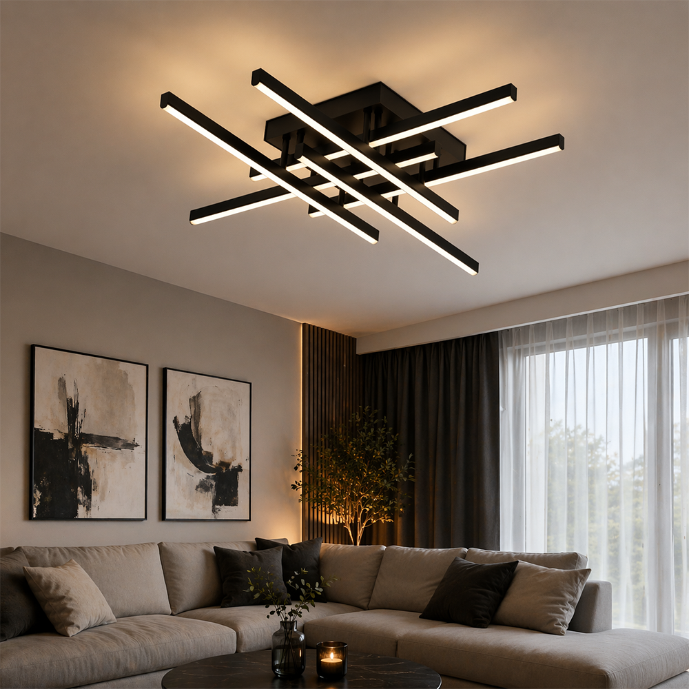 LED полилей с дистанционно управление LINEX, 81W, 6 елемента, линейна, студена/топла/неутрална светлина, димируем, черен LED полилей с дистанционно управление Заглавие по подразбиране Alessandro Design