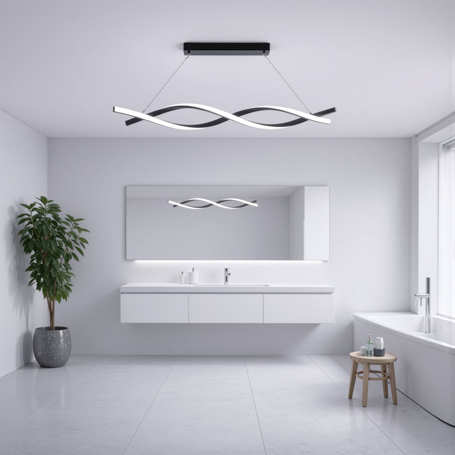 Окачен LED полилей с дистанционно управление, FLUX, 27W, 116 см, студена/топла/неутрална светлина 3000K/4000K/6000K, димируем, черен, регулируема височина, метални и силиконови модерни полилеи Заглавие по подразбиране Alessandro Design