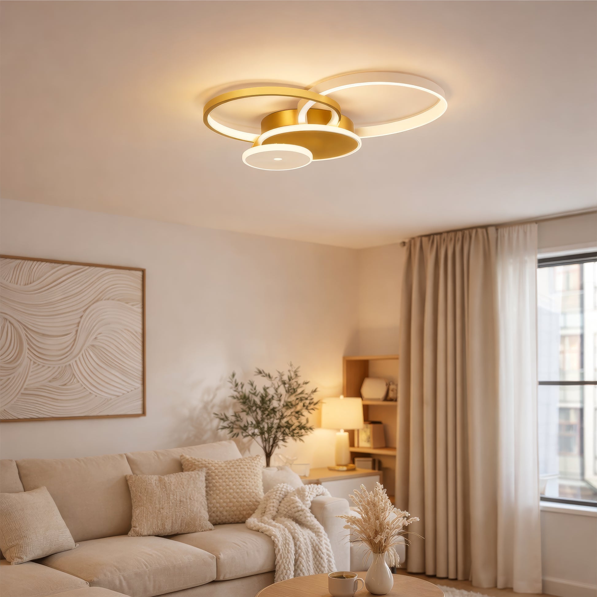 LED полилей с дистанционно управление KILLIAN 80W, 4 кръга, студена/топла/неутрална светлина, димиране, златни LED полилеи с дистанционно управление Заглавие по подразбиране Alessandro Design
