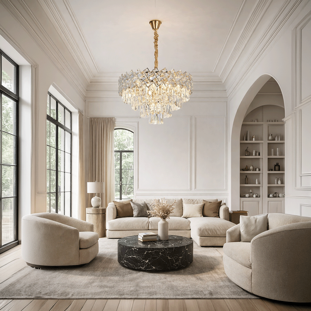 Кристален полилей WINDSOR Elegance 8x E14, диаметър 39 см, блестящо злато, регулируема височина, метални и кристални кристални полилеи Заглавие по подразбиране Alessandro Design