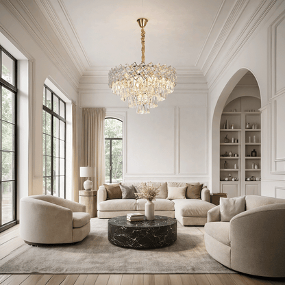 Кристален полилей WINDSOR Elegance 8x E14, диаметър 39 см, блестящо злато, регулируема височина, метални и кристални кристални полилеи Заглавие по подразбиране Alessandro Design